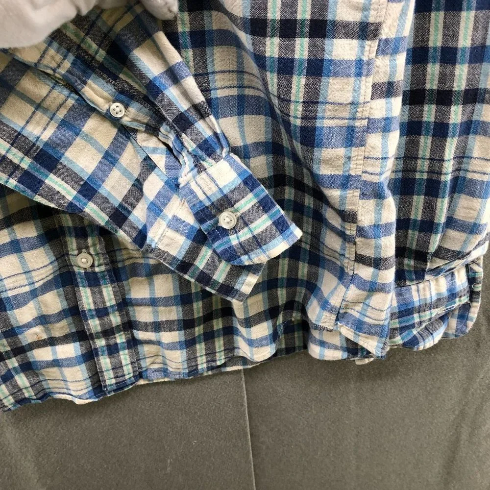 J. Crew Long Sleeve Shirt Mens S Slim Fit Blue‎ Plaid Homespun Slub Cotton